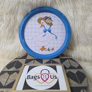 VINTAGE GIFTCO RIBBON GOOSE GEESE COTTAGE CORE LARGE METAL TIN TRAY EXCELLENT